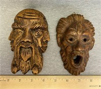 Vintage Carved Wood Face Plaques 3 Face Carving
