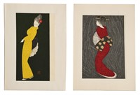 2 Kawano Kaoru Woodblock Prints, Dancing Figures