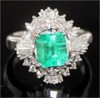 Platinum 2.26 ct Emerald & Diamond Ring