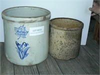 2 stoneware crocks: 5-gallon Western and 2-gallon