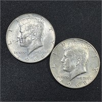(2) 1968-D Kennedy Silver Half Dollars