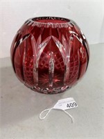 VINTAGE LARGE RED CUT TO CLEAR ROSE BOWL 6.5 in x