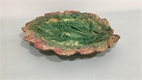 Antique Etruscan Majolica leaf plate bowl with