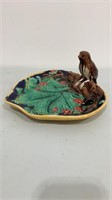 Majolica Bird bowl plate approx 10” wide