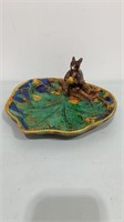 Majolica Squirrel nut bowl-but has the remnants