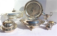 Silver Plate Lidded Condiment Tray, Footed Serving