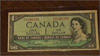 1954 CANADIAN $1.00 DOLLAR NOTE X/O9148208