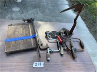 VINTAGE BOTTLE OPENER, HAND DRILL & PAPER CUTTER,