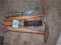 Wire brush, hammers, knife