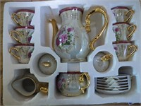 15pc Hand Painted China Coffee Set with Pink