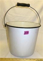 Vintage White Enamel Bucket Wooden Handle