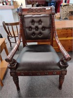 Wood and leather monkey chair, 28" wide