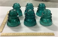 6 turquoise insulators - some chipped