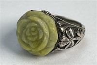 Connemara Marble Sterling Silver Carved Rose Ring