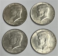 (4) 1964 Kennedy 90% Silver Half Dollar Coins!