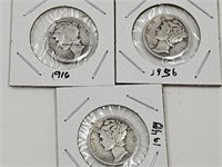 1916 36 40  Mercury Silver Dime Coins
