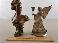 Bronze Bust & Metal Angel Candle Holder