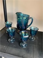 Carnival Grape Pitcher and 4 goblet glasses