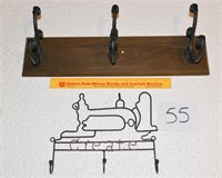 Lot of 2 Racks - One Wooden w/Wrought Iron Hooks,