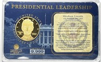 Abraham Lincoln Pres Leadership Gold Plated Medal