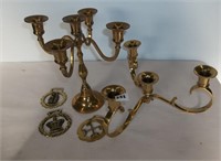 3 Horse Brass & 2 Candle Holders