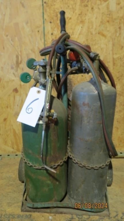 Acetylene Tanks, Gauges And Cart