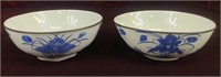 Set of 2 Asian Design Blue & White Bowls