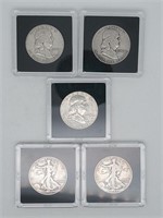 (5) US Silver Half Dollars