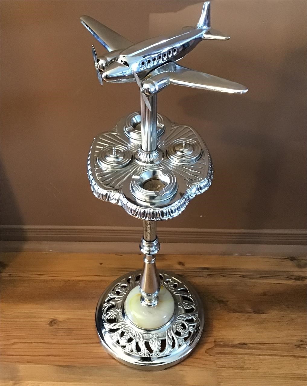 AIRPLANE FLOOR ASHTRAY VINTAGE CHROME