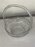 Heisey daisy and leaves glass basket 10” tall