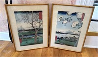 Vintage Pair of Japanese Framed Art - Cherry