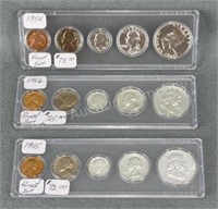 3x  -  1950s Proof Silver Coin Sets