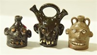 3pcs of miniature pottery face jugs by Wayne