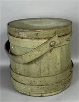 Light green painted softwood lidded firkin ca.