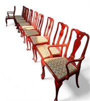 Set of Ten Queen Anne Style Dining Chairs.