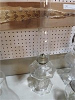 VINTAGE CLEAR GLASS OCTAGON BASE OIL LAMP