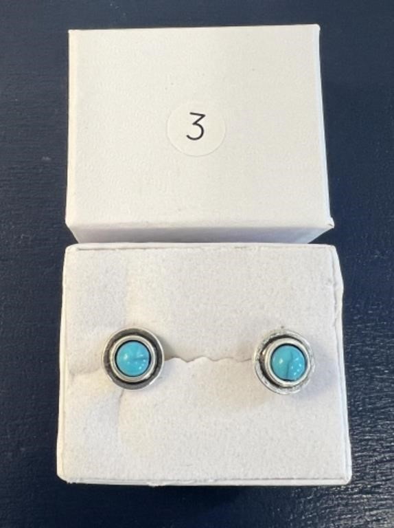 Turquoise & Silver Post Earrings U230