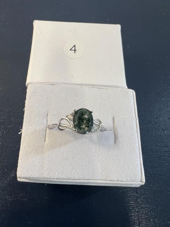 Oval Moldavite Gem on Silver Sz 8 U230