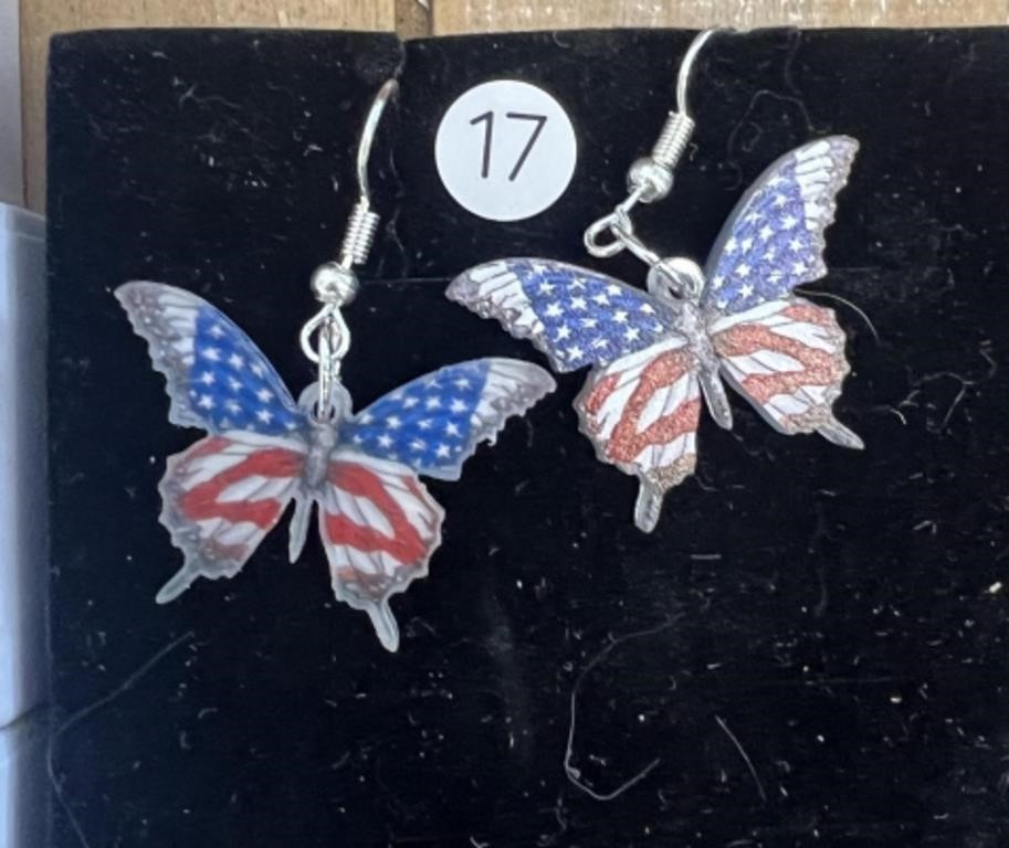 American Flag on Butterflies Earrings U230