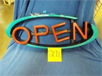 Red, Neon “OPEN” sign with remote, wo