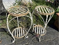 Pair of Wrought Iron White Plant Stands