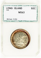 Coin 1936 Long Island Comm Half Dollar-PCI-MS63