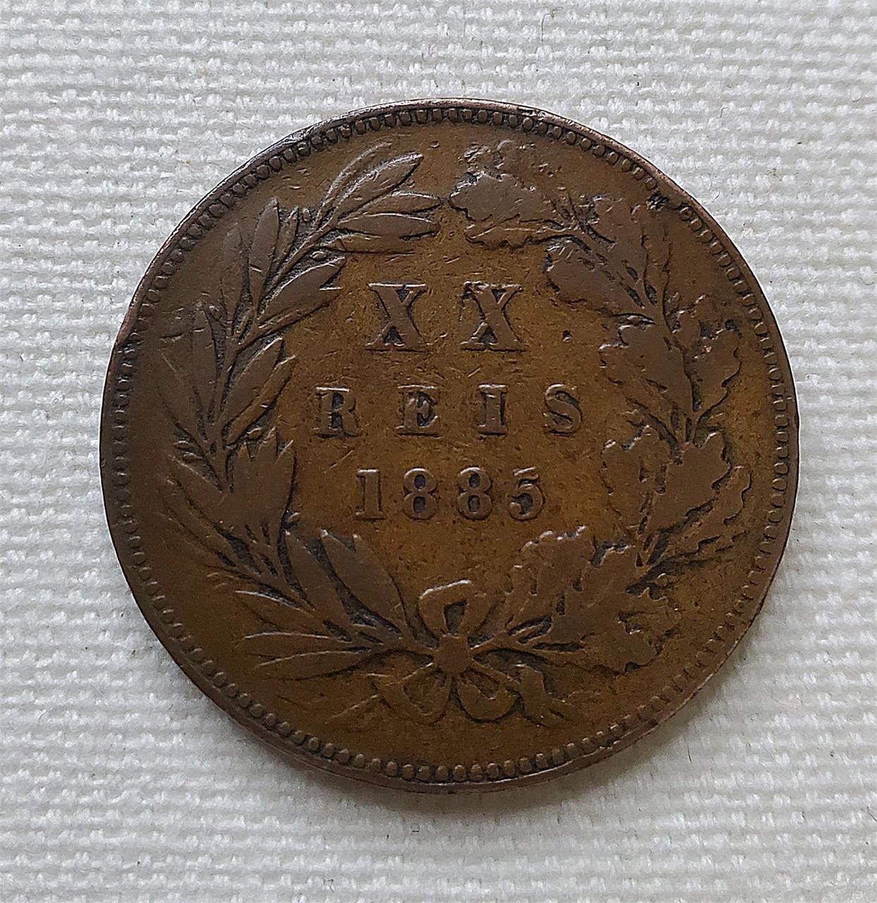 1885 Portugal 20 Reis Coin