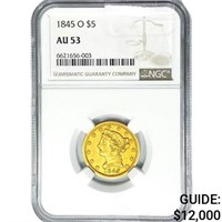 1845-O $5 Gold Half Eagle NGC AU53