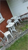 Heavy metal patio furniture, 4 chairs, 2 tables,