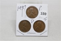 1937 P,D,S Lincoln cents