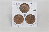 1938 P,D,S Lincoln cents