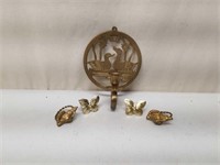 Vintage Brass Napkin Ring and Candle Holder Lot