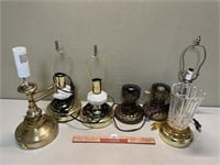LARGE LOT OF BRASS ACCENT LAMPS NO SHADES