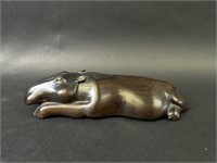 Dark Wood Carved Laying Hippopotamus